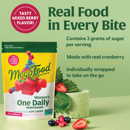 MegaFood Women's One Daily Multivitamin Soft Chews – Mixed Berry, 30 Chews, Non-GMO, Vegetarian