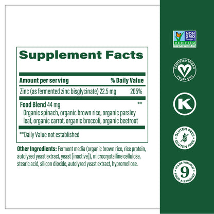MegaFood Zinc Supplements | 22.5 mg Fermented Zinc for Immune Support | Vegan, Gluten-Free, Kosher – 120 Tablets