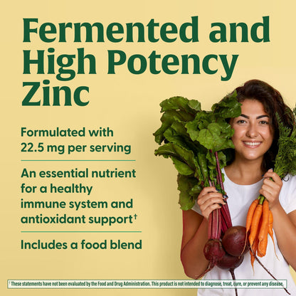 MegaFood Zinc Supplements - 22.5 mg Fermented Zinc for Immune Support | 60 Tablets | Vegan, Gluten-Free, Kosher