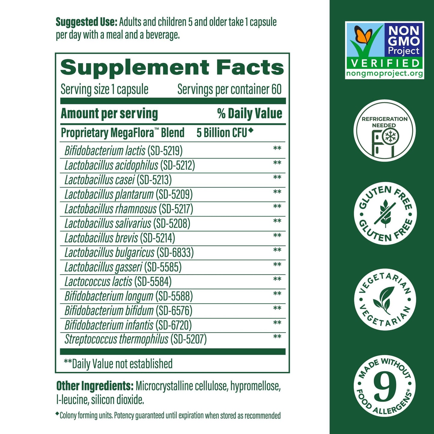 MegaFood MegaFlora Kids Probiotics - 5B CFU, Non-GMO, 60 Mini Capsules