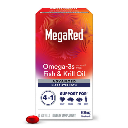 Megared Omega-3 Fish & Krill Oil 900mg – Advanced 4in1, 60 Softgels | Heart, Joint, Brain & Eye Health