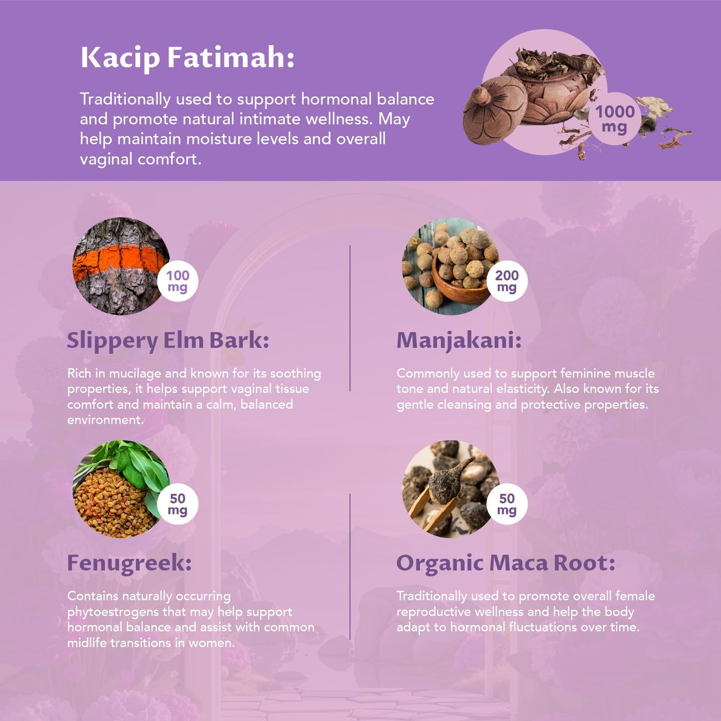 MEGNETA Vaginal Moisturizer: Kacip Fatimah 1000mg & Manjakani 200mg (30:1) – Slippery Elm, Vegan, 60 capsules
