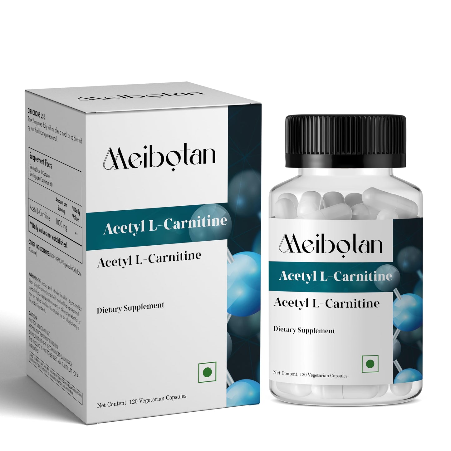 MEIBOTAN Acetyl L-Carnitine 1000 mg – Energy & Focus Support, 120 Veggie Capsules