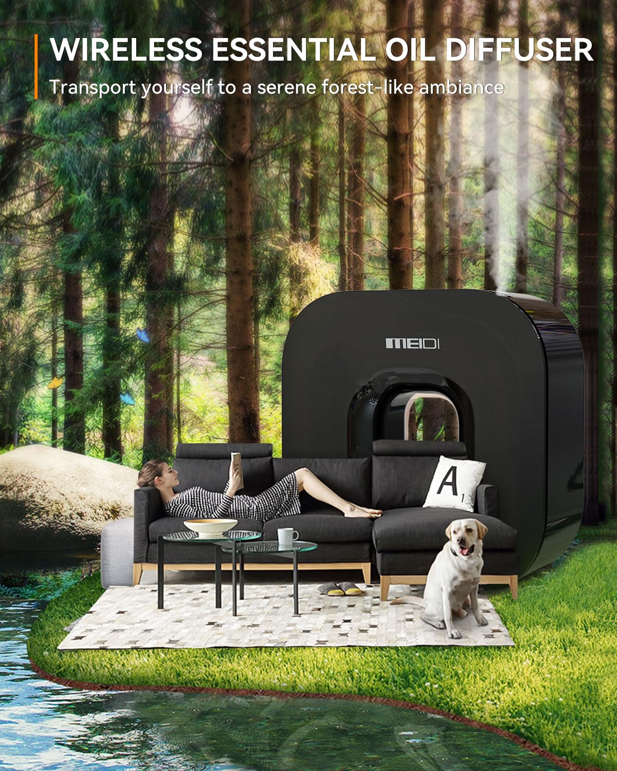 MEIDI Waterless Diffuser — Cordless Aromatherapy with App Control (Black)