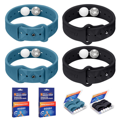 MEIYYJ Motion Sickness Bands – Sea Wristbands for Travel (1 Pair Black + 1 Pair Blue)