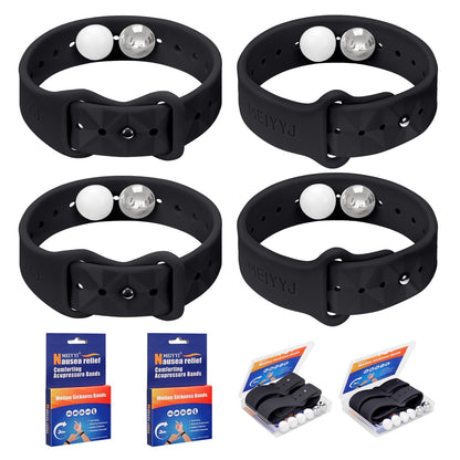 MEIYYJ Motion Sickness Bands — Travel Sea Wristbands for Adults & Kids (2 Pairs, Black)