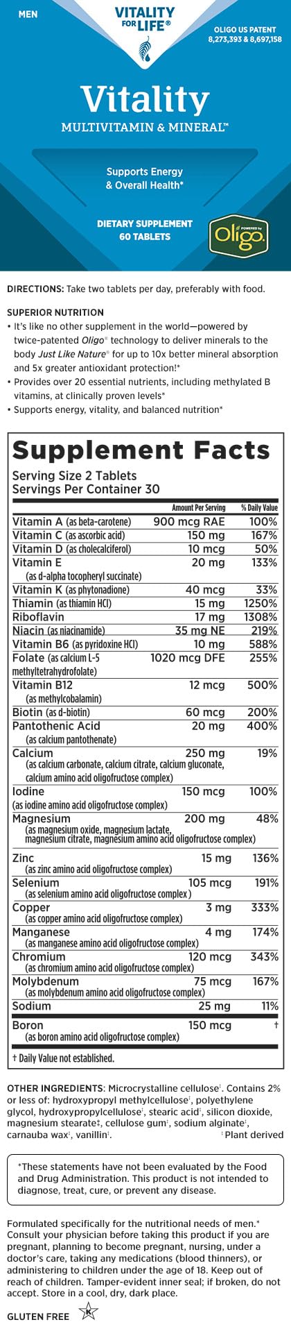 Melaleuca Vitality Men's Multivitamin & Mineral (60 Tablets) – Powered by Oligo for Energy & Health