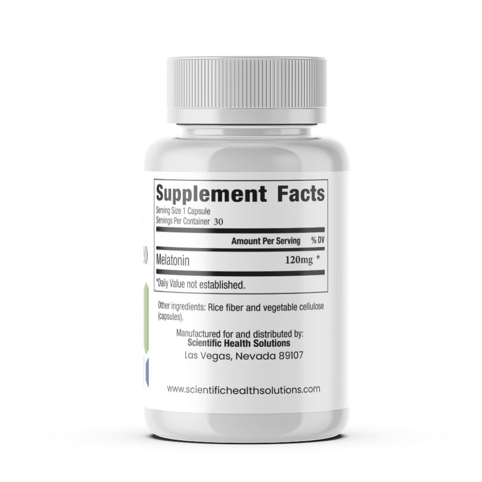 Scientific Health Solutions Melatonin 120mg | Single-Dose Melatonin in Easy-to-Swallow Capsules | Vegan, Non-GMO & Gluten-Free | US-Made Extra Strength Melatonin (6-Pack)
