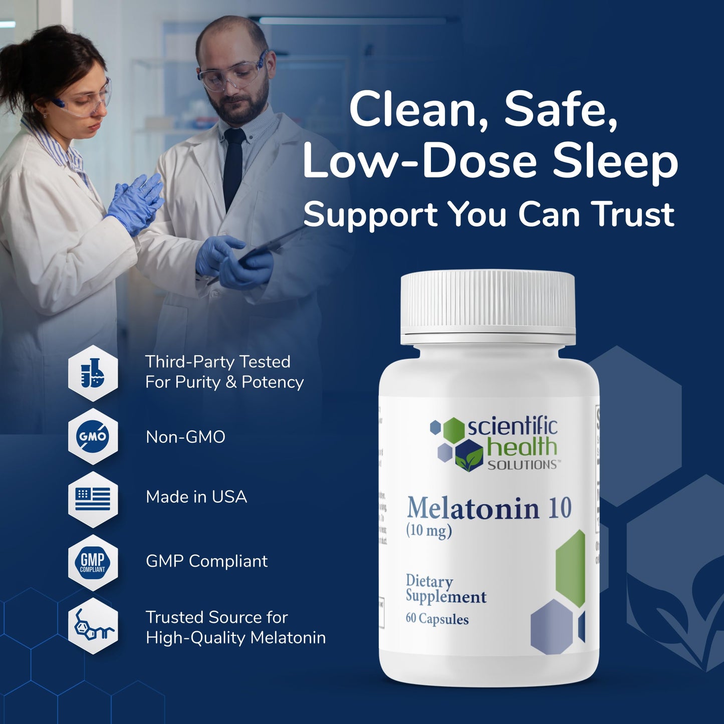 Melatonin 10mg Extra Strength - Scientific Health Solutions | Vegan, Non-GMO, Gluten-Free | US-Made 2-Pack