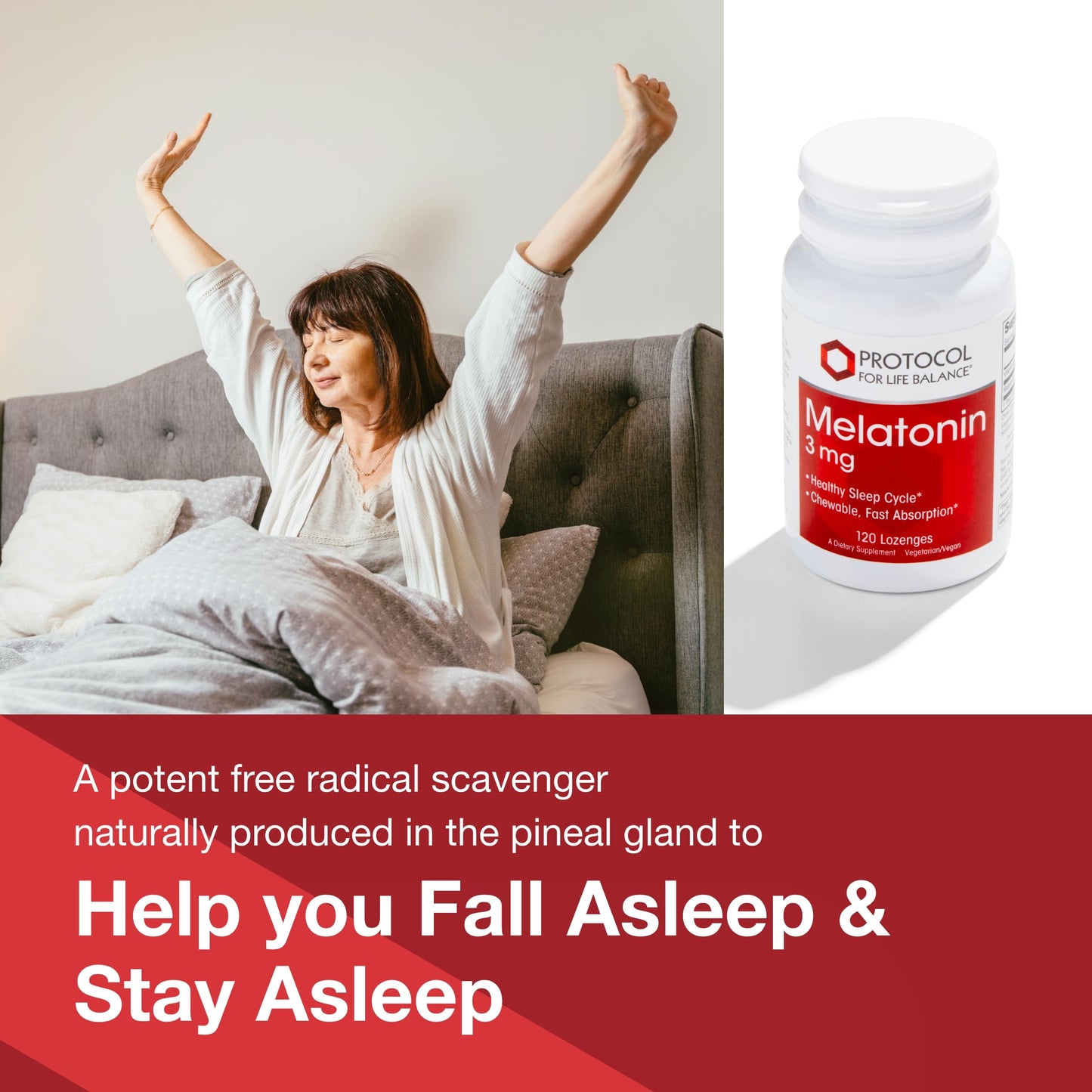 Protocol For Life Balance Melatonin 3mg Chewable Lozenges – Sleep Support for Adults, 120 Count, Kosher