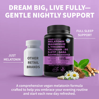 12-in-1 Melatonin Sleep Capsules – Sleep Aid with 5mg Melatonin + 500mg Magnesium Glycinate (90ct)