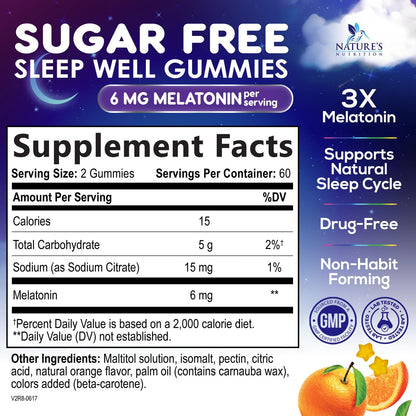 Melatonin Sleep Gummies Sugar Free - 6mg for Adults, Extra Strength (120 Count)