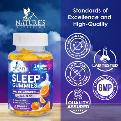 Melatonin Sleep Gummies Sugar Free - 6mg for Adults, Extra Strength (120 Count)