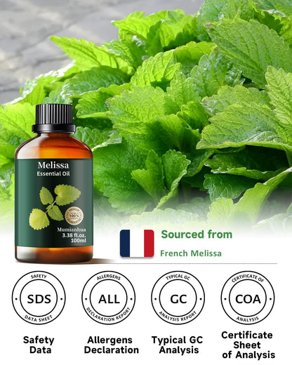 Melissa Essential Oil Pure | Mumianhua Natural Therapeutic Melissa Oil 3.38 fl oz