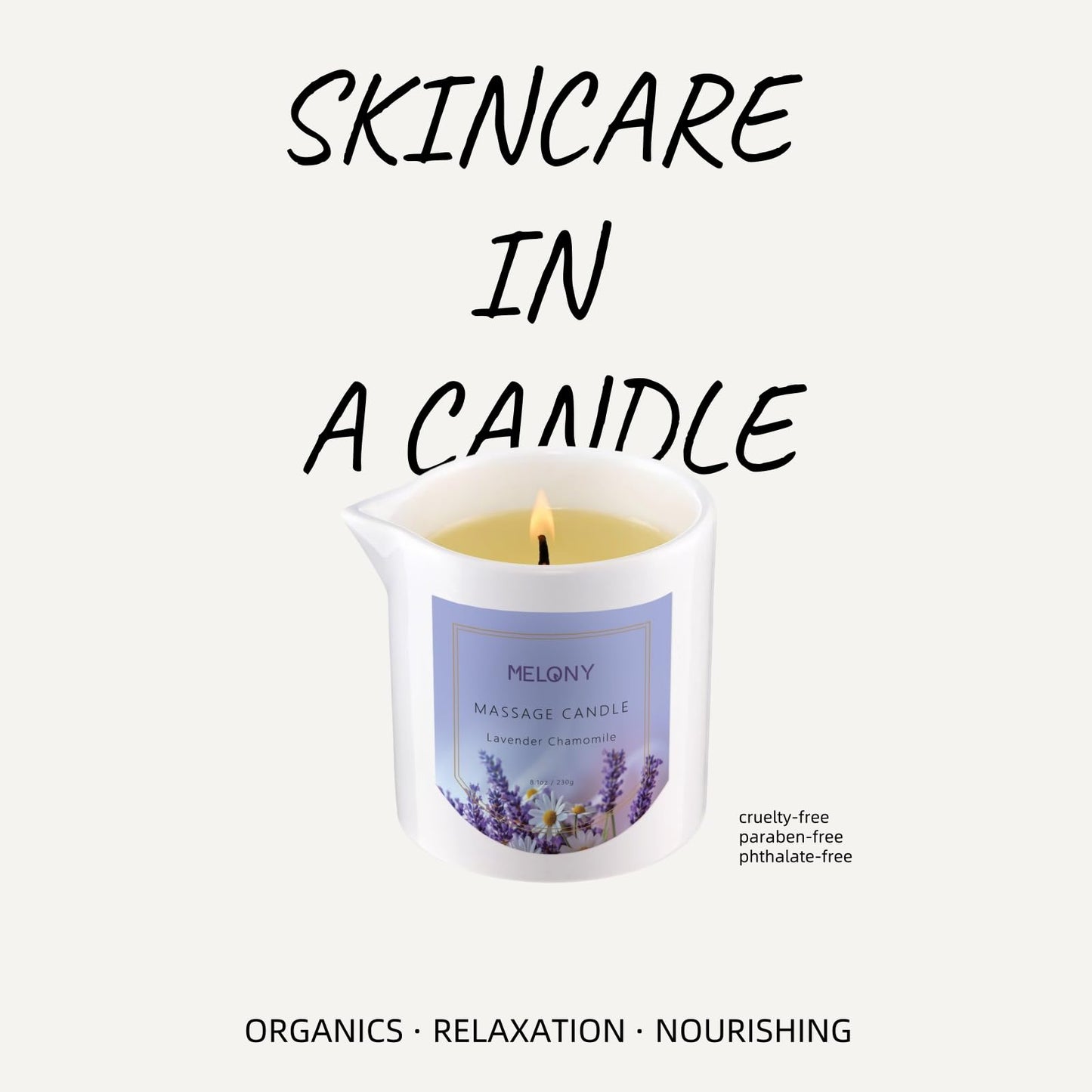 MELONY Luxury Massage Candle – Lavender Chamomile, 8.1OZ | 4-in-1 Moisturising Candle