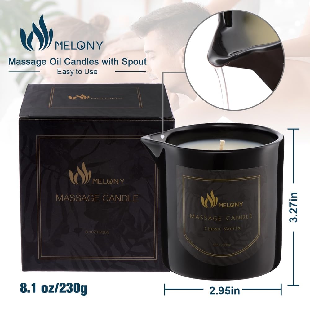 MELONY Massage Oil Candle – Pure Relaxation, 8.1 oz, Classic Vanilla