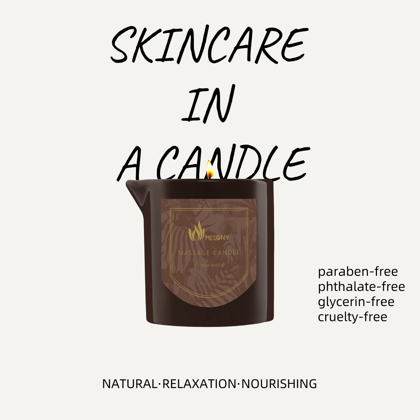 MELONY Massage Oil Candle – 8.1 oz Sandalwood | Home Spa & Gift