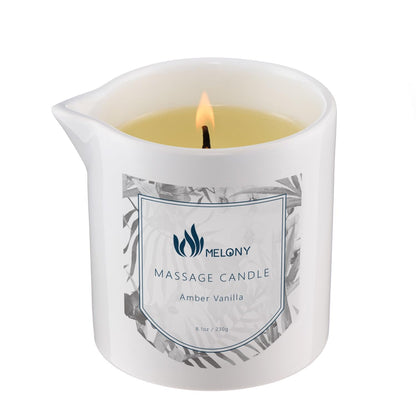 MELONY Massage Oil Candle - Natural Soybean, Moisturizing Body Oil, 8.1 oz, Amber Vanilla