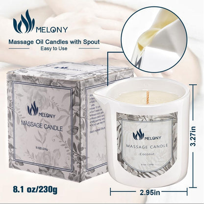 MELONY Soy Massage Oil Candle | Coconut | 8.1oz / 230g | Intensive Skin Treatment