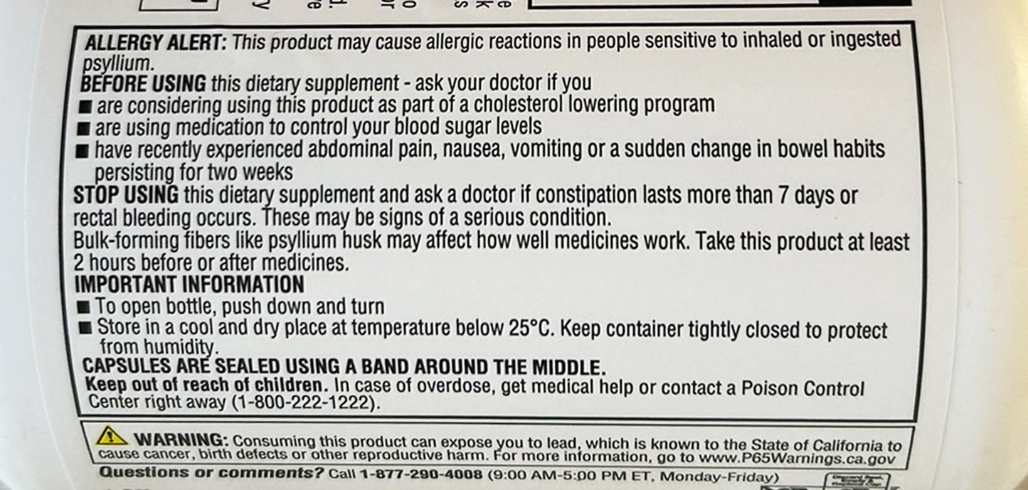 Member's Mark Fiber Capsules 2Pack (400 Count) – Psyllium Husk, Doctor-Recommended Fiber Supplement