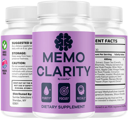 (3 Pack) Memo Clarity Capsules - Advanced Natural Supplement, 180 Capsules