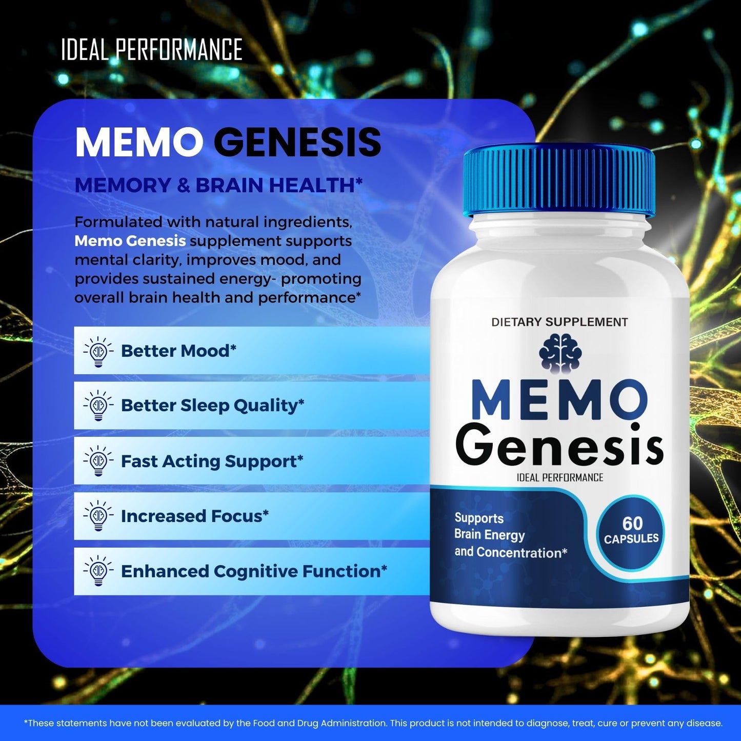 Memo Genesis Capsules | Official Brain & Memory Nootropic Supplement (60 Capsules)