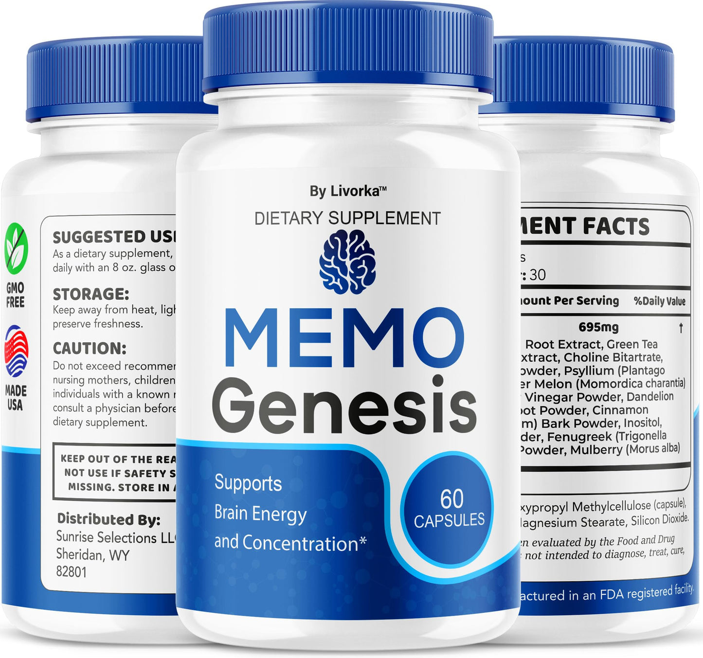 (2 Pack) Memo Genesis Capsules – Brain Health Daily Support, Natural Advanced Formula, 120 Capsules