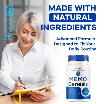 (2 Pack) Memo Genesis Capsules – Brain Health Daily Support, Natural Advanced Formula, 120 Capsules