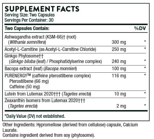 THORNE Memoractiv – Nootropic Brain Support for Focus, Creativity, and Concentration | 60 Capsules