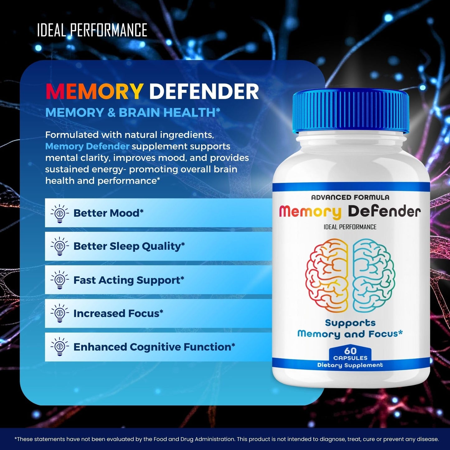 Memory Defender Capsules | MemoryDefender Brain & Memory Supplement Pills – 5 Pack