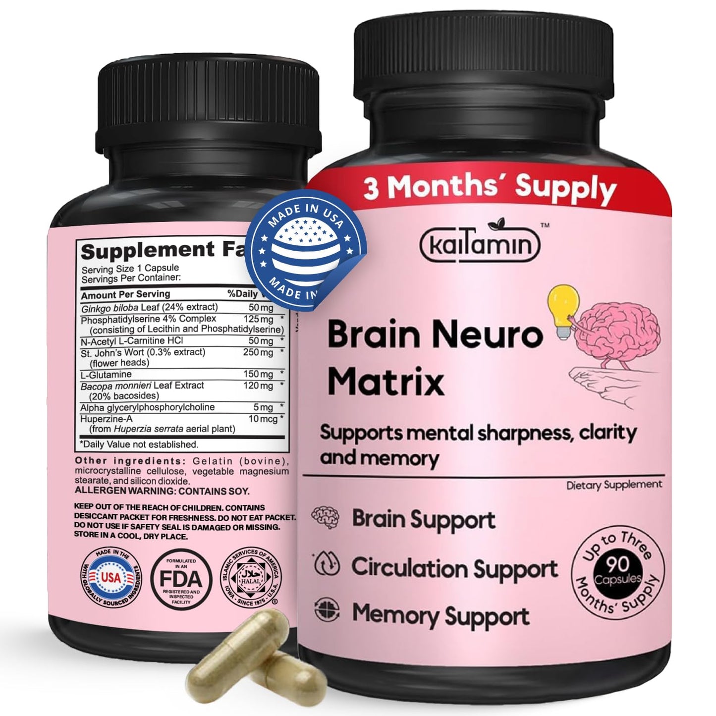 Memory & Focus Nootropic – Brain Matrix with Ginkgo Biloba & Huperzine A | Vegan, Caffeine-Free