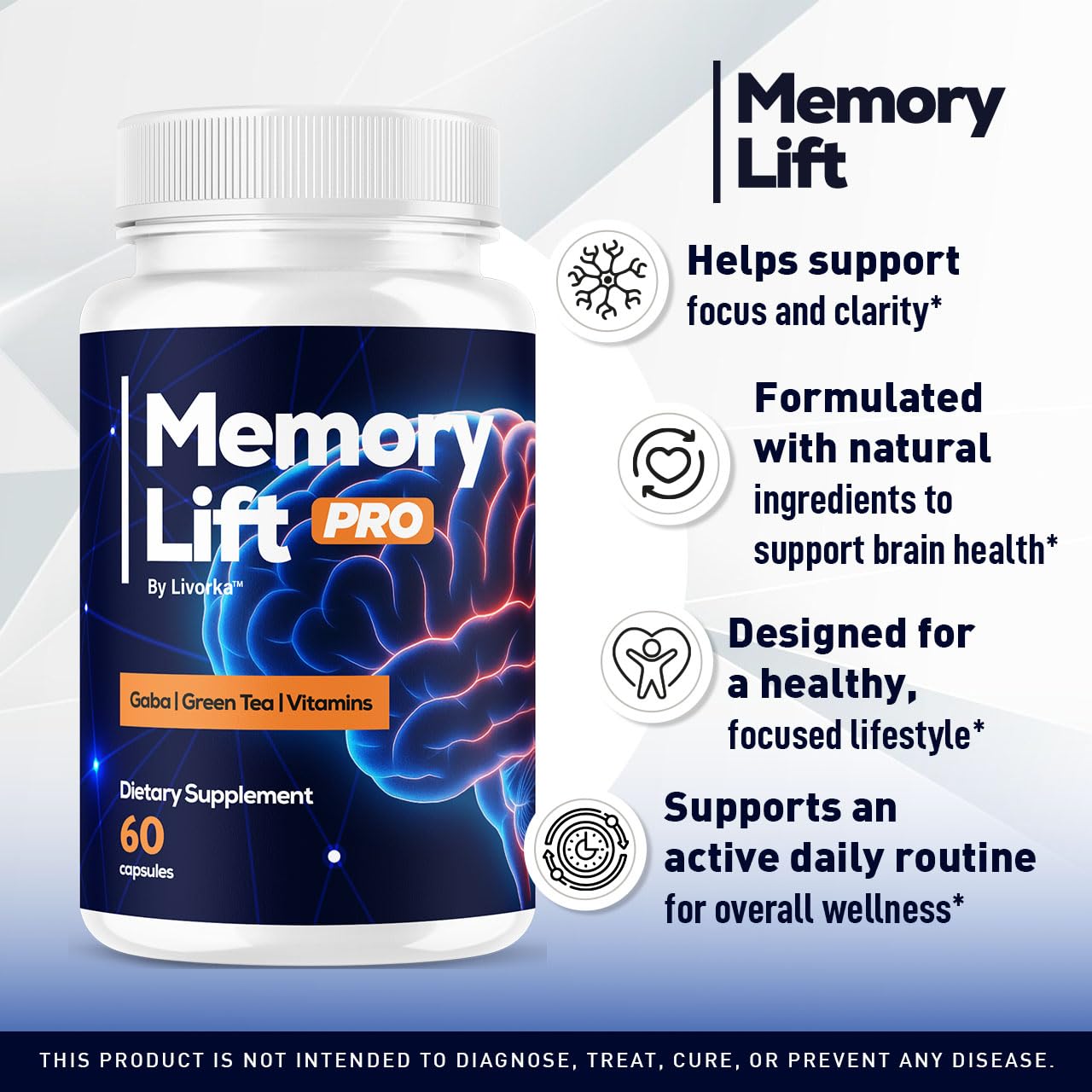 LIVORKA Memory Lift Pro 5 Pack – All-Natural Brain Support Capsules, 300 Count