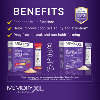 MemoryXL: Magnesium L-Threonate for Focus & Memory — Cranberry Lemon, 30-Stick Pack | OmegaXL