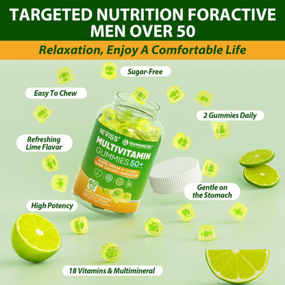 Men 50+ Sugar Free Multivitamin Gummies with Omega-3 CoQ10 D3K2 - 60 ct