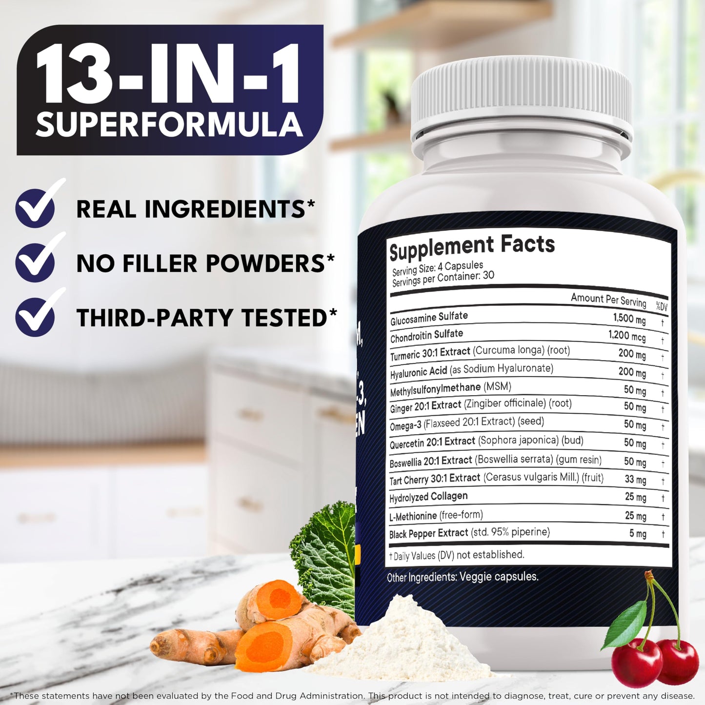 Glucosamine Chondroitin MSM, Turmeric Curcumin, Collagen, Hyaluronic Acid & Omega-3 – 240 Count