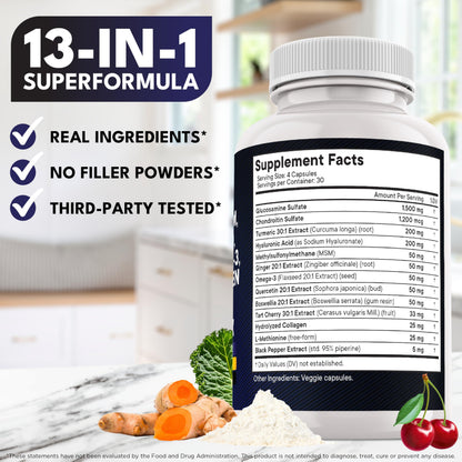 Glucosamine Chondroitin MSM, Turmeric Curcumin, Collagen, Hyaluronic Acid & Omega-3 – 240 Count