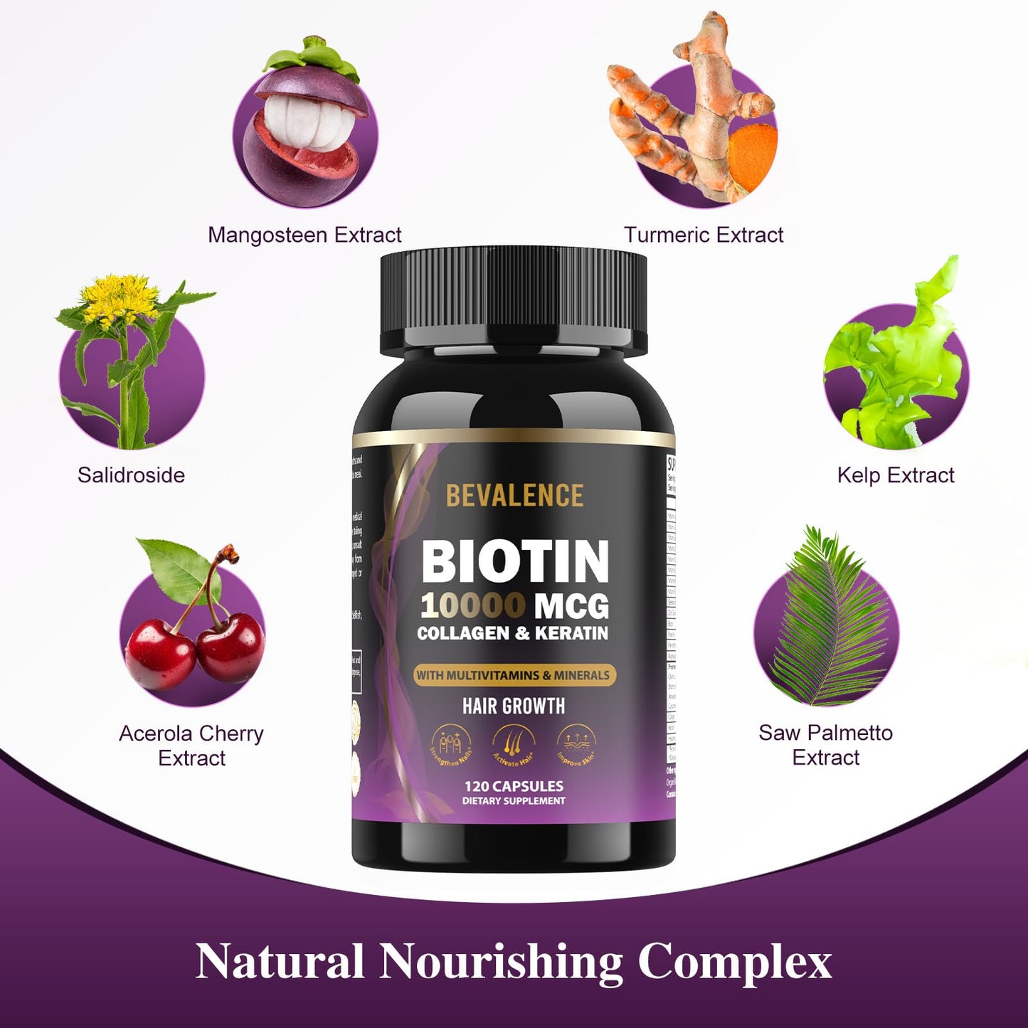Biotin 10,000MCG Hair Growth Support – Collagen & Keratin – Hair Skin Nails Vitamins – 120 Capsules (2-Month Supply)