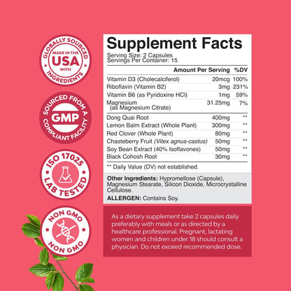 Complete Herbal Menopause Supplement for Women - Multibenefit Menopause Ease Hormone Balance for Women for Night Sweats Mood and More with Dong Quai Vitex Chaste Berry and Black Cohosh - Trial Pack