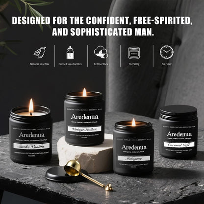 Men's 4-Pack Candle Set: Vintage Leather, Smoke & Vanilla – Soy Candles