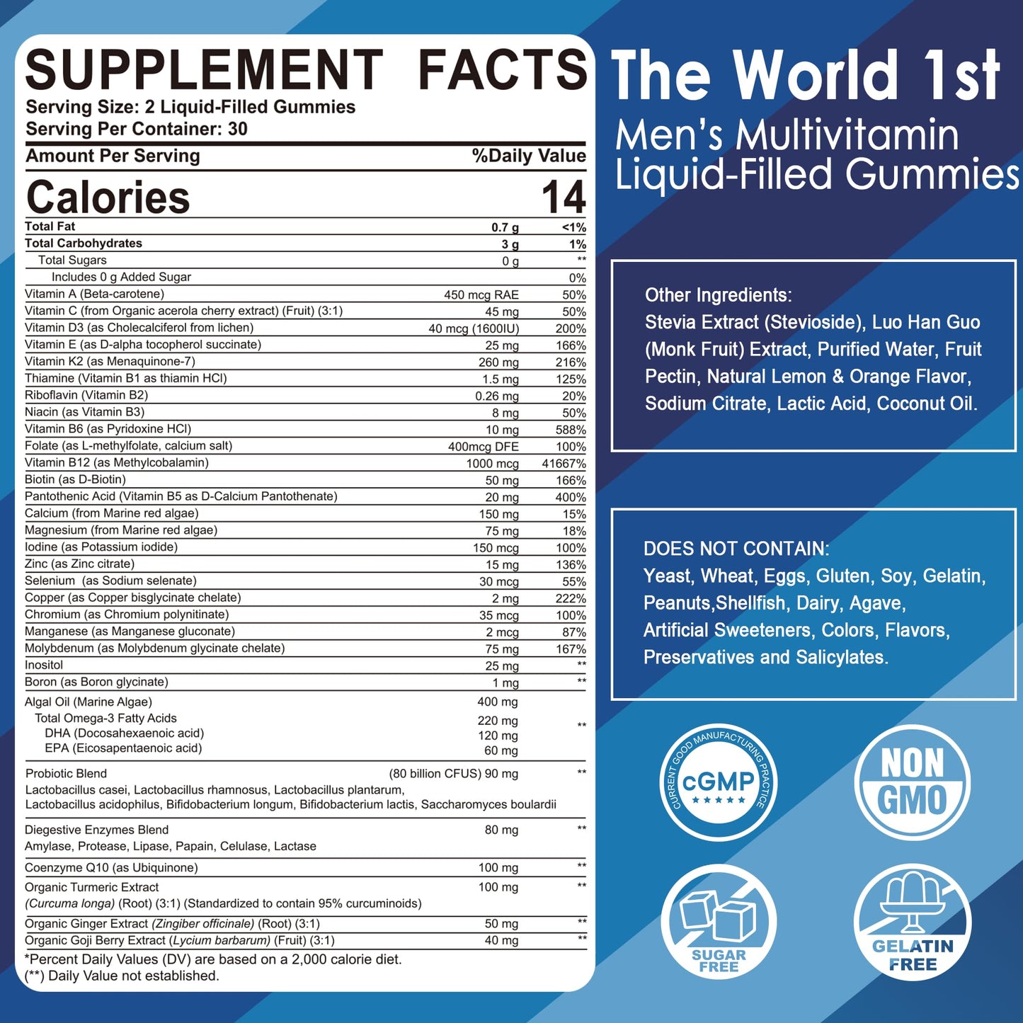 Mens Multivitamins Gummies - Multiminerals, Vegan Omega-3, Probiotics (60 count)