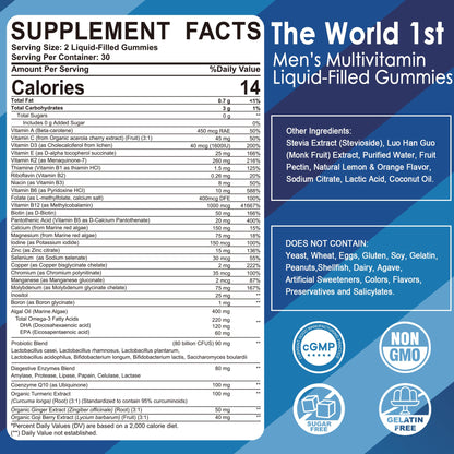 Mens Multivitamins Gummies - Multiminerals, Vegan Omega-3, Probiotics (60 count)