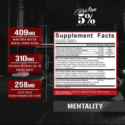 5% Nutrition Rich Piana Mentality Nootropic Blend – Brain Booster (60 Capsules)