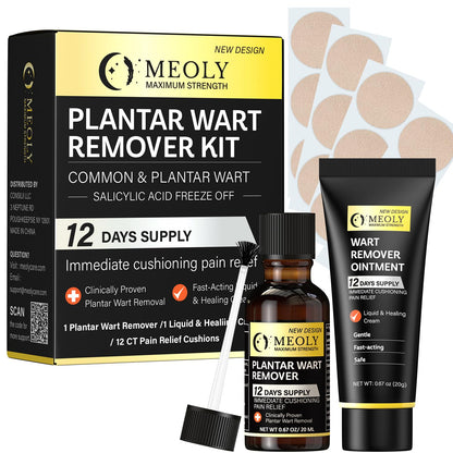MEOLY Plantar Wart Remover Set - Maximum Strength Salicylic Acid, 12 Thick Cushioning Pads