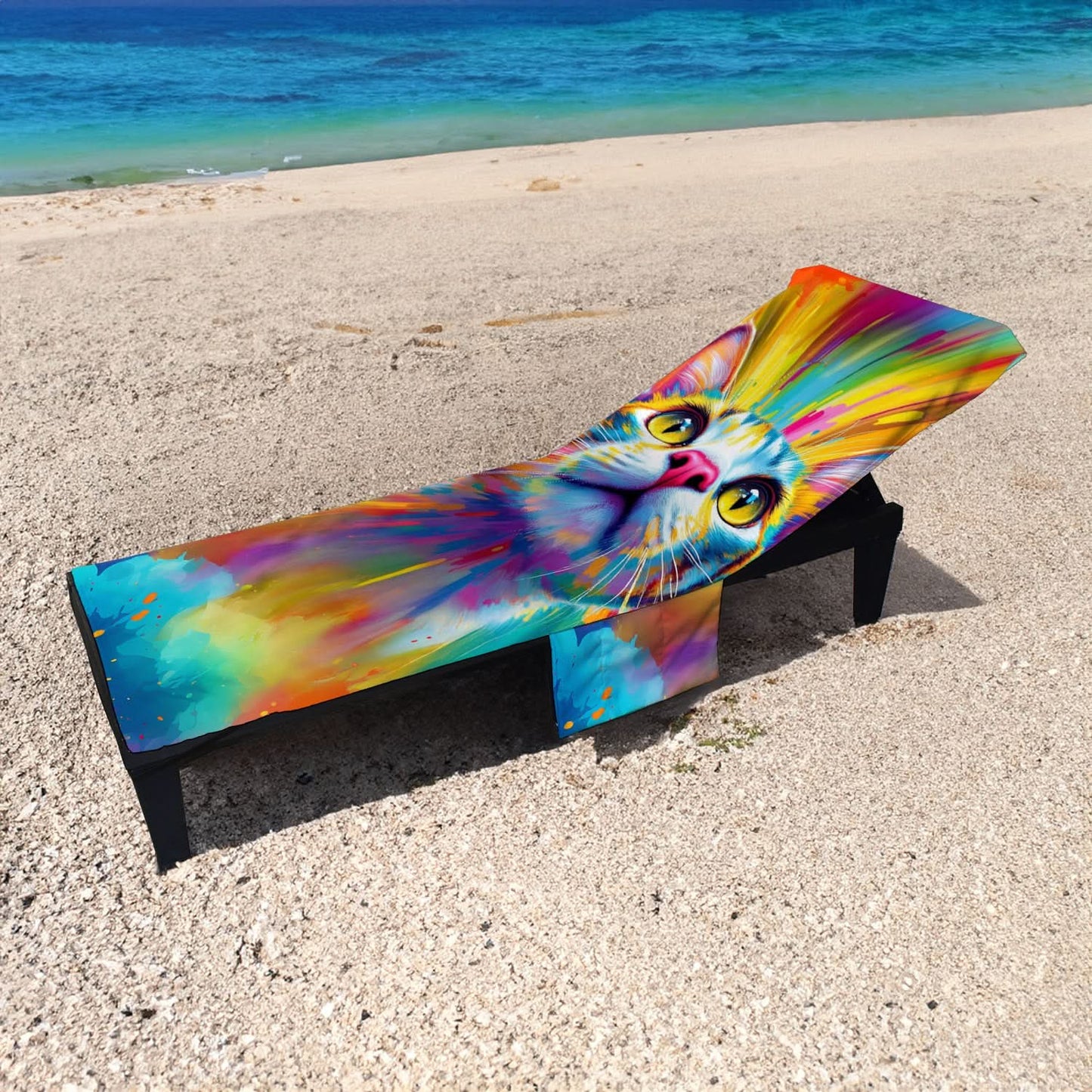 Colourful Cat Painting - Sunbed Towel