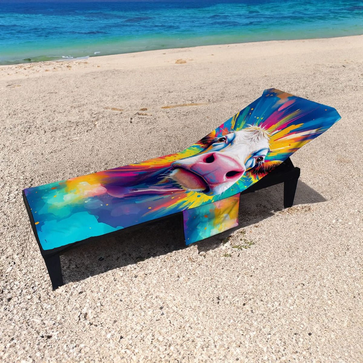 Colourful Cow Painting - Sunbed Towel