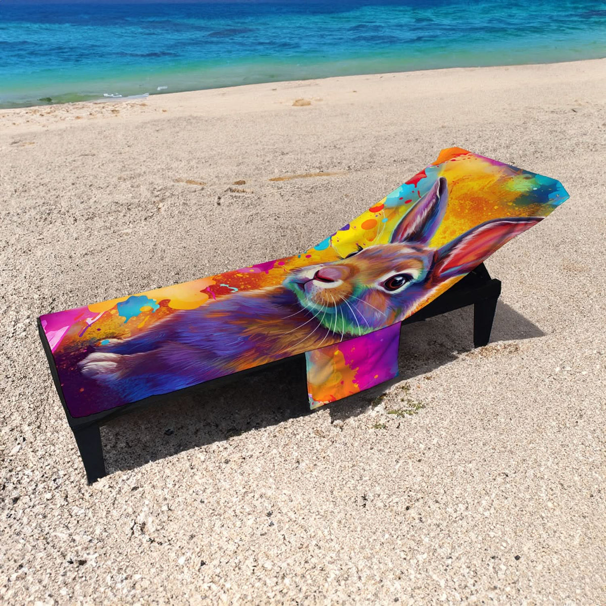 Colourful Rabbit Painting - Sunbed Towel