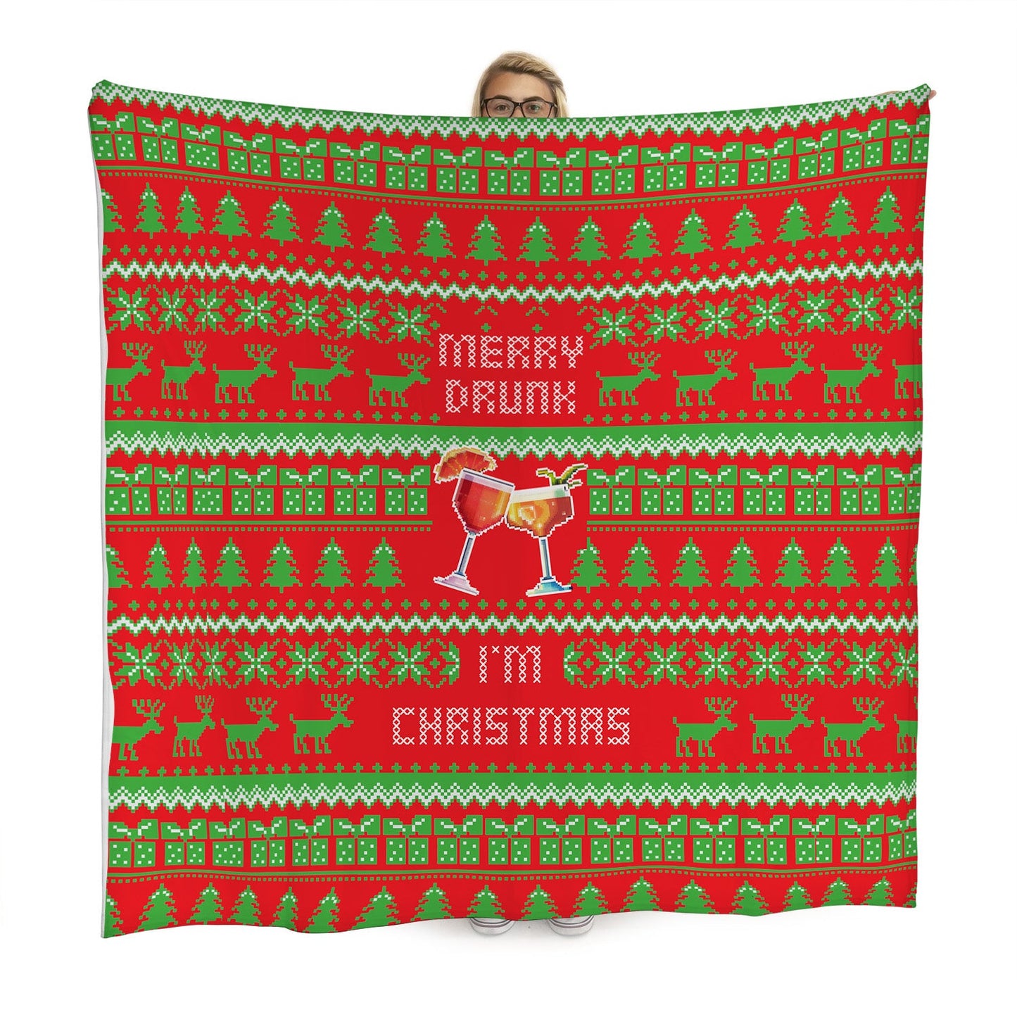 Merry Drunk, I'm Christmas - Xmas Jumper - Fleece Blanket
