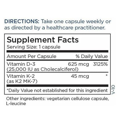 Metabolic Maintenance Vitamin D3 & K2 – 25,000 IU, Bone Health, 60 Capsules