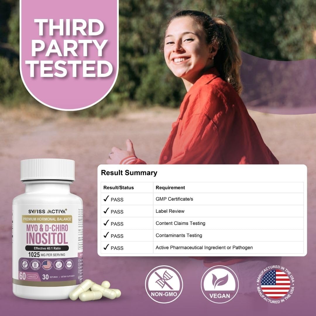 Swiss Activa+ Labs Myo Inositol & D-Chiro Inositol Supplement – Hormone Balance for Women & PCOS (60 Days)
