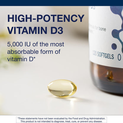 Metagenics Vitamin D3 5000 IU Softgels - High Potency 125 mcg in Coconut Oil, Non-GMO, Gluten-Free | 120 Count